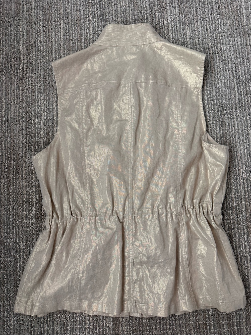 Chico’s Size 2 Linen Cotton Metallic Utility Safari Vest Gold Beige Pockets - Picture 11 of 11